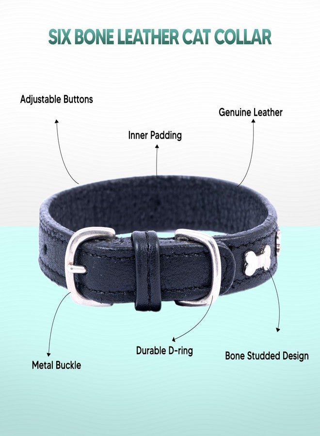 ADIL'S Adil’S Leather Cat Collar - Stylish Six Bone Studded Design, Breakaway Soft pet Collar, Adjustable Metal Buckle with Strong D-Ring for Leash attachments,Comfortable & Secure (Black) - Image 2